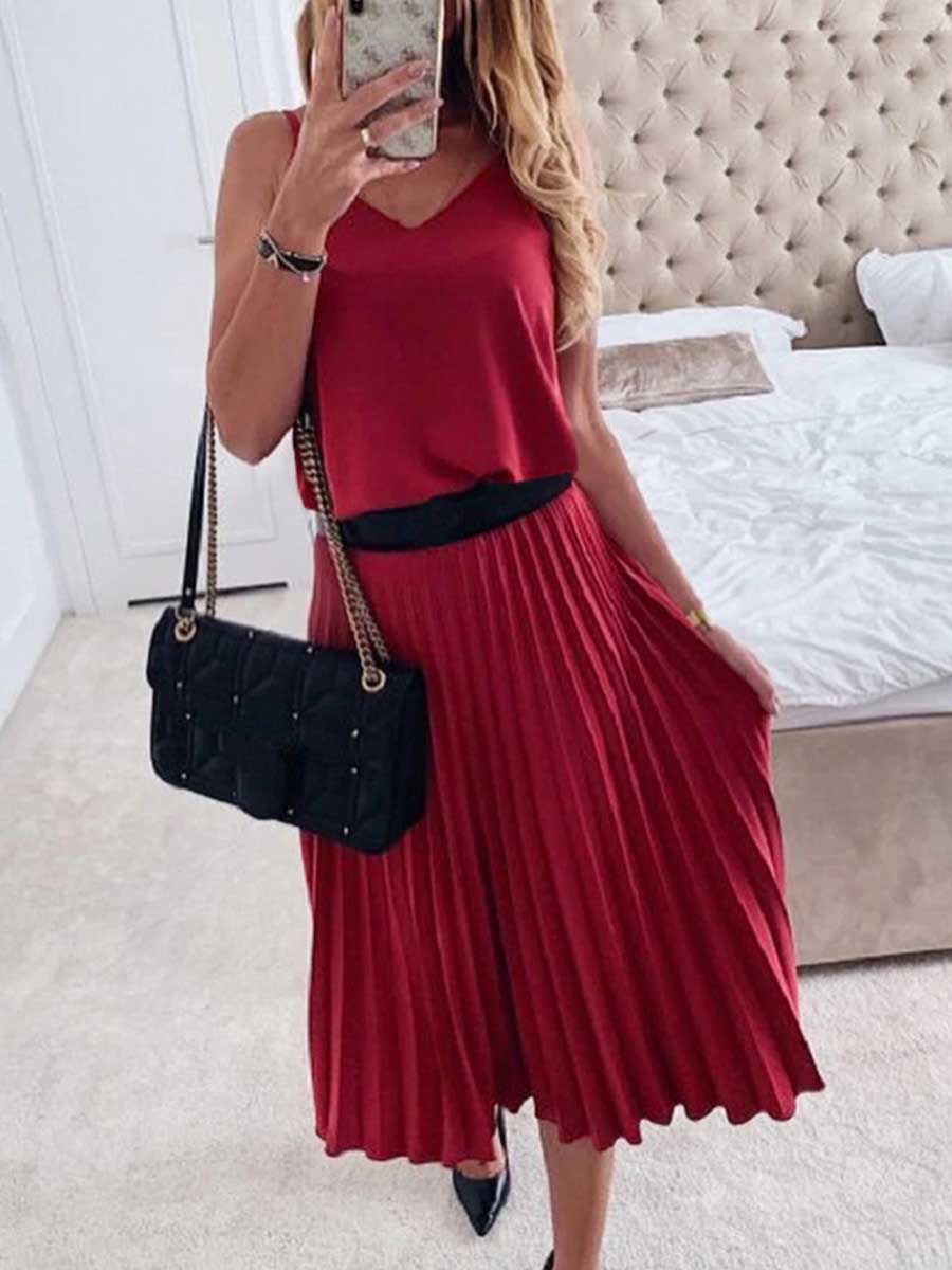 Stunncal Sexy V-Neck Pleated Dress