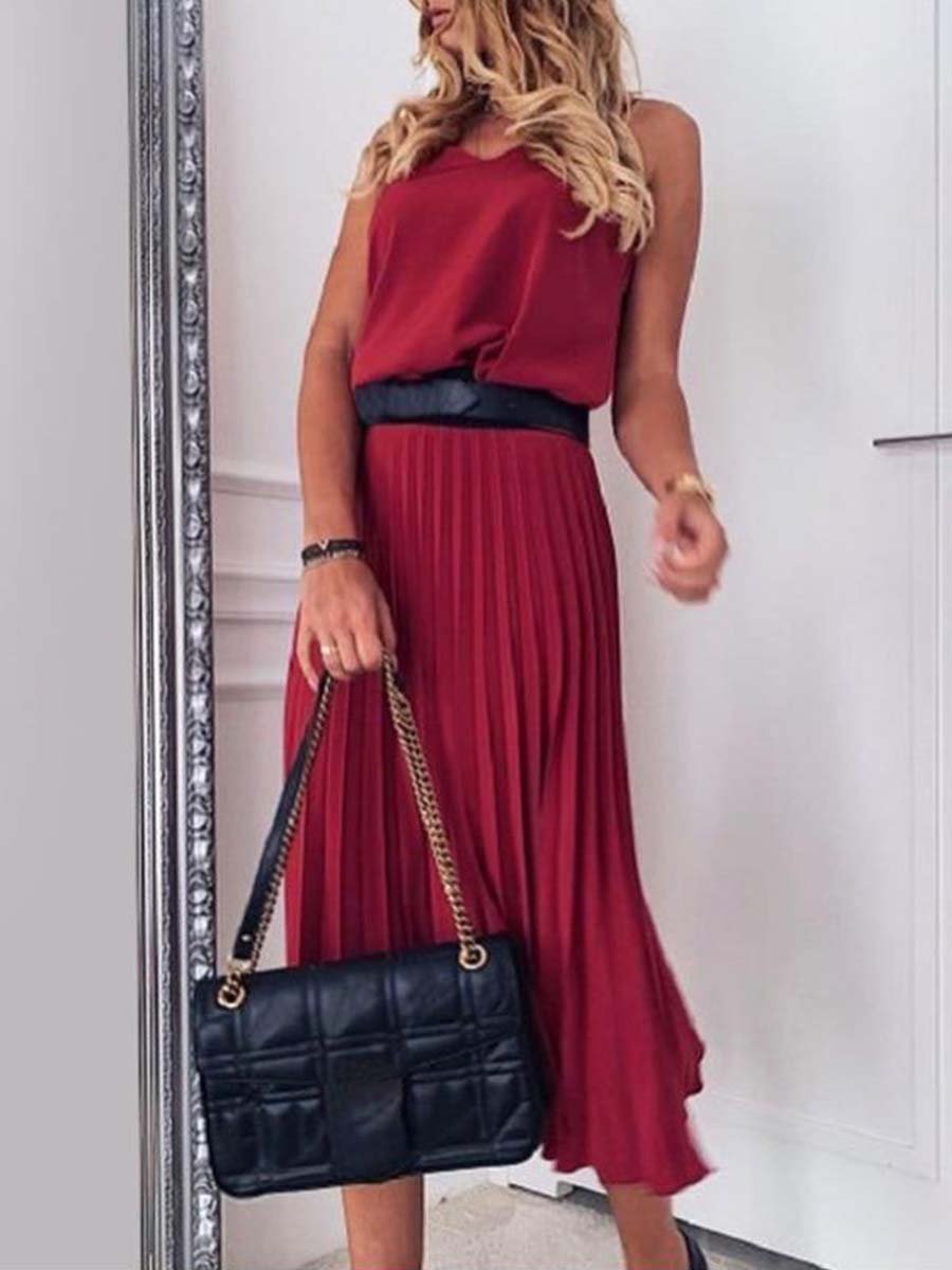 Stunncal Sexy V-Neck Pleated Dress