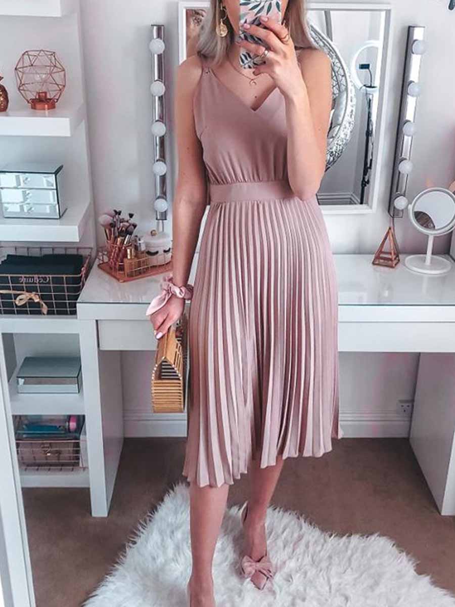 Stunncal Sexy V-Neck Pleated Dress