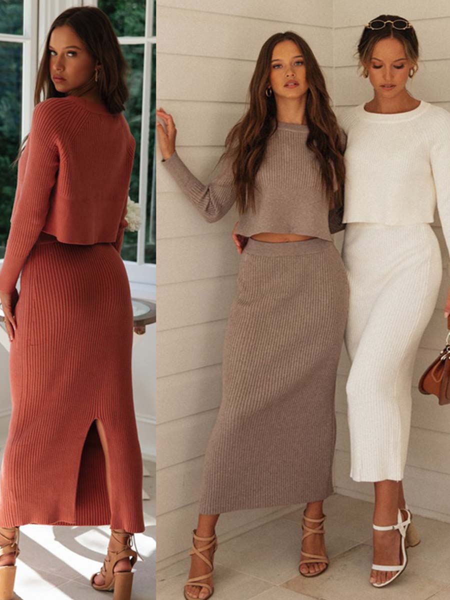 Stunncal Solid Color Slit Knit Dress