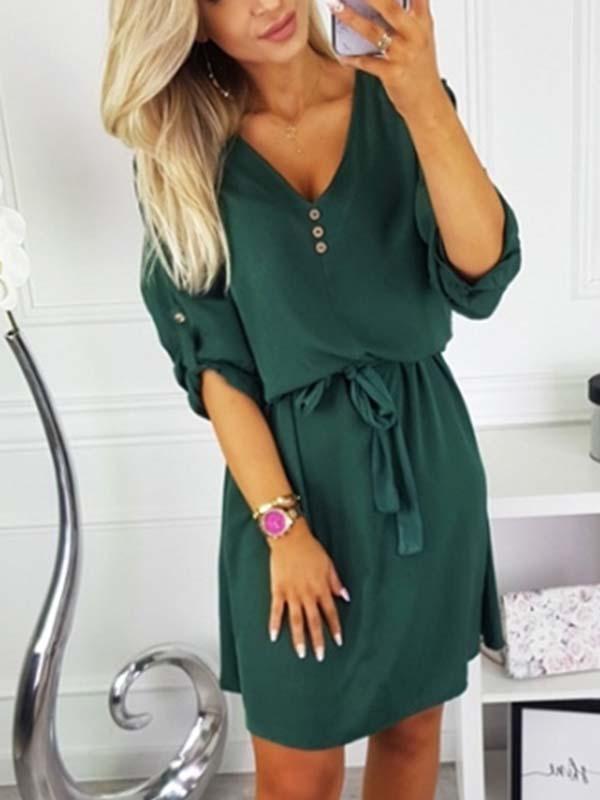 Stunncal V Neck Dress With Belt