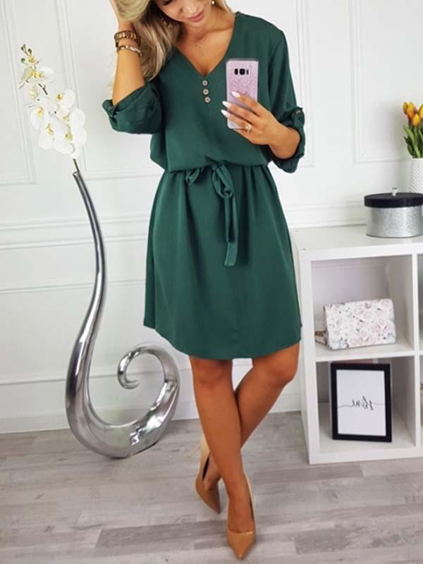 Stunncal V Neck Dress With Belt