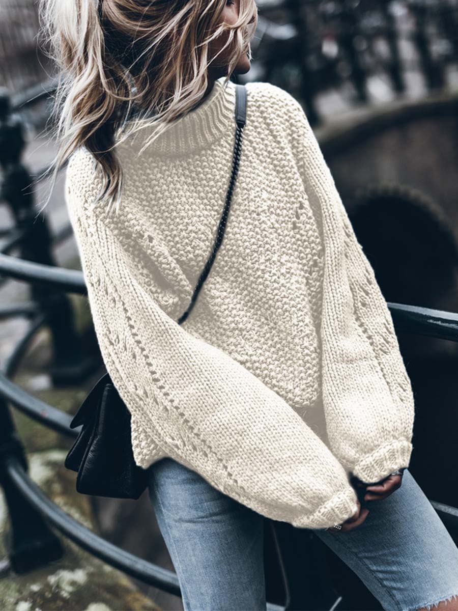 Stunncal Solid Color Pullover Hollow Jumper