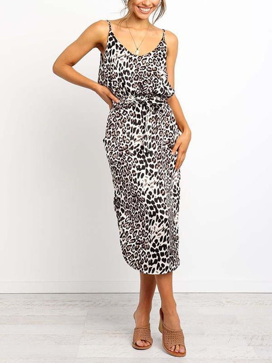 Stunncal Leopard Slit Dress With Pocket