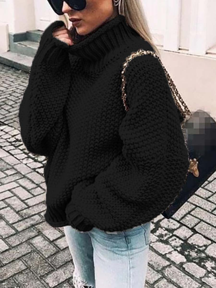 Stunncal Turtleneck Bat Sleeve Warm Sweater