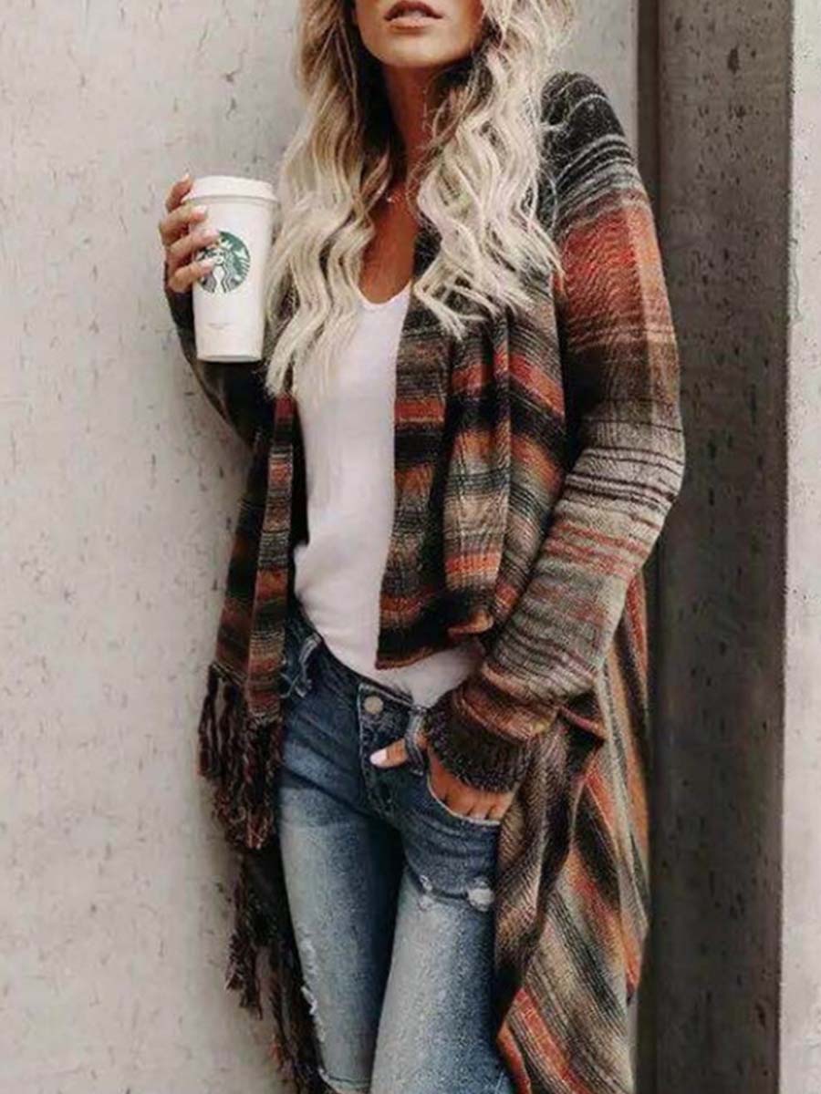 Stunncal Striped Shawl Sweater