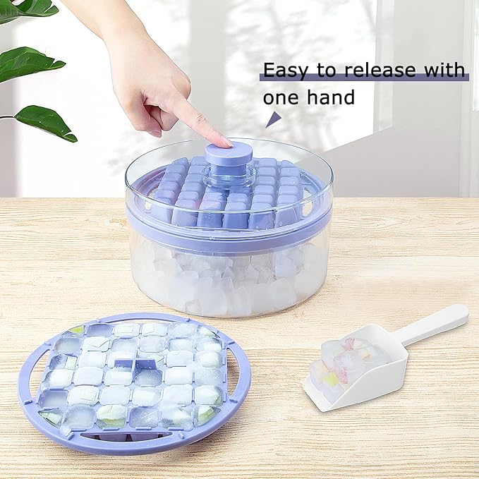 Ice Cube Trays with Lid and Bin , with 2 Trays (Purple)