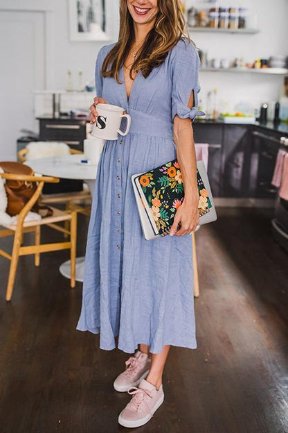 Stunncal Button Knot Sleeve Dress