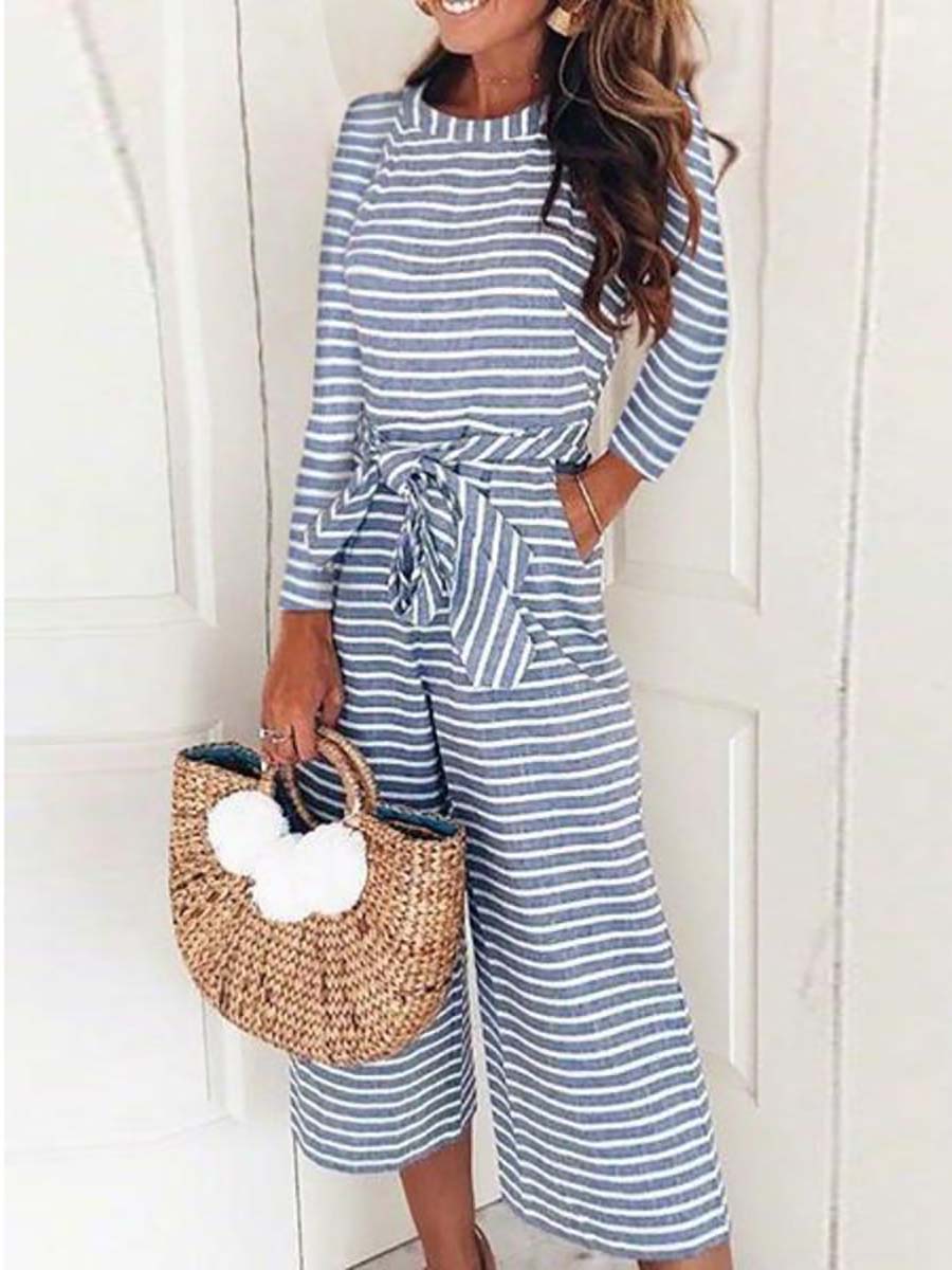 Tie Belt Cropped Jumpsuits