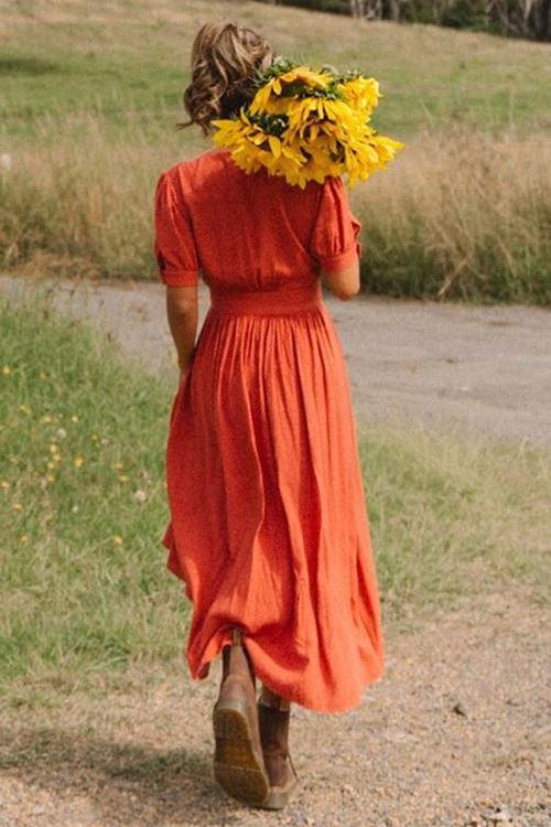 Stunncal Button Knot Sleeve Dress