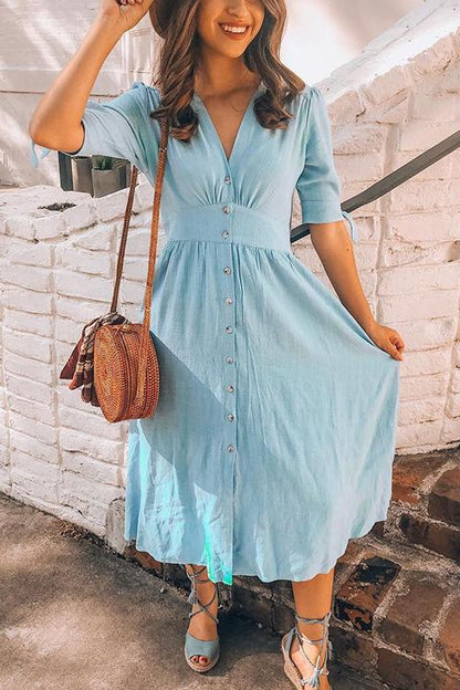 Stunncal Button Knot Sleeve Dress