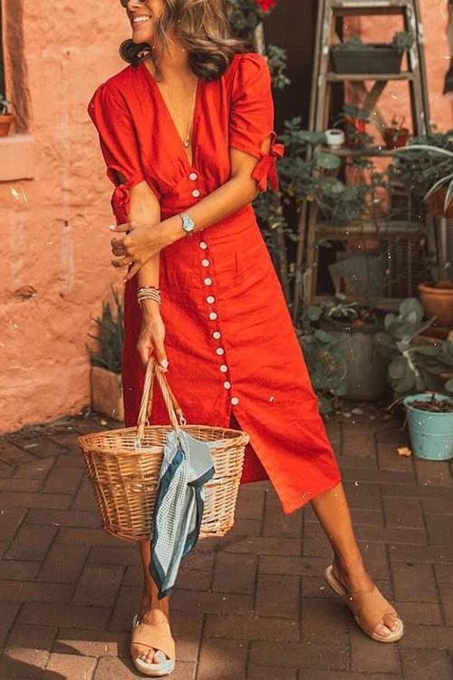 Stunncal Button Knot Sleeve Dress