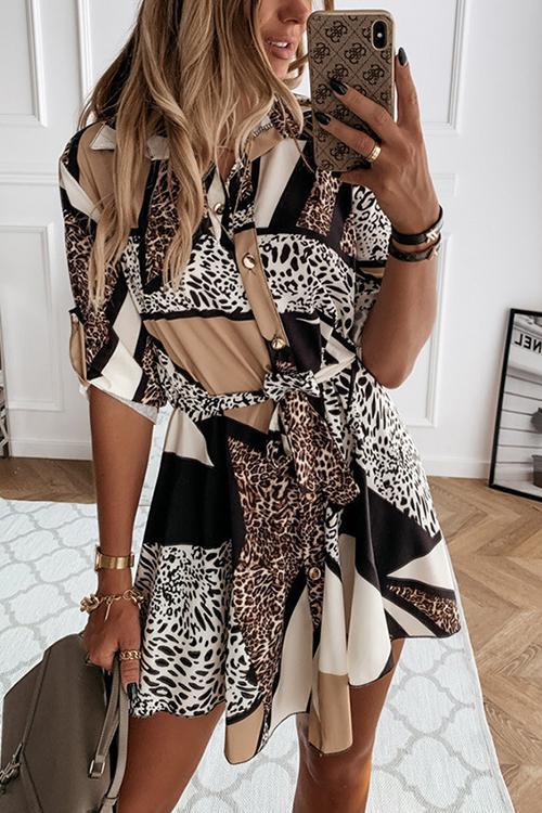 Stunncal Animal Print Belted Mini Dress