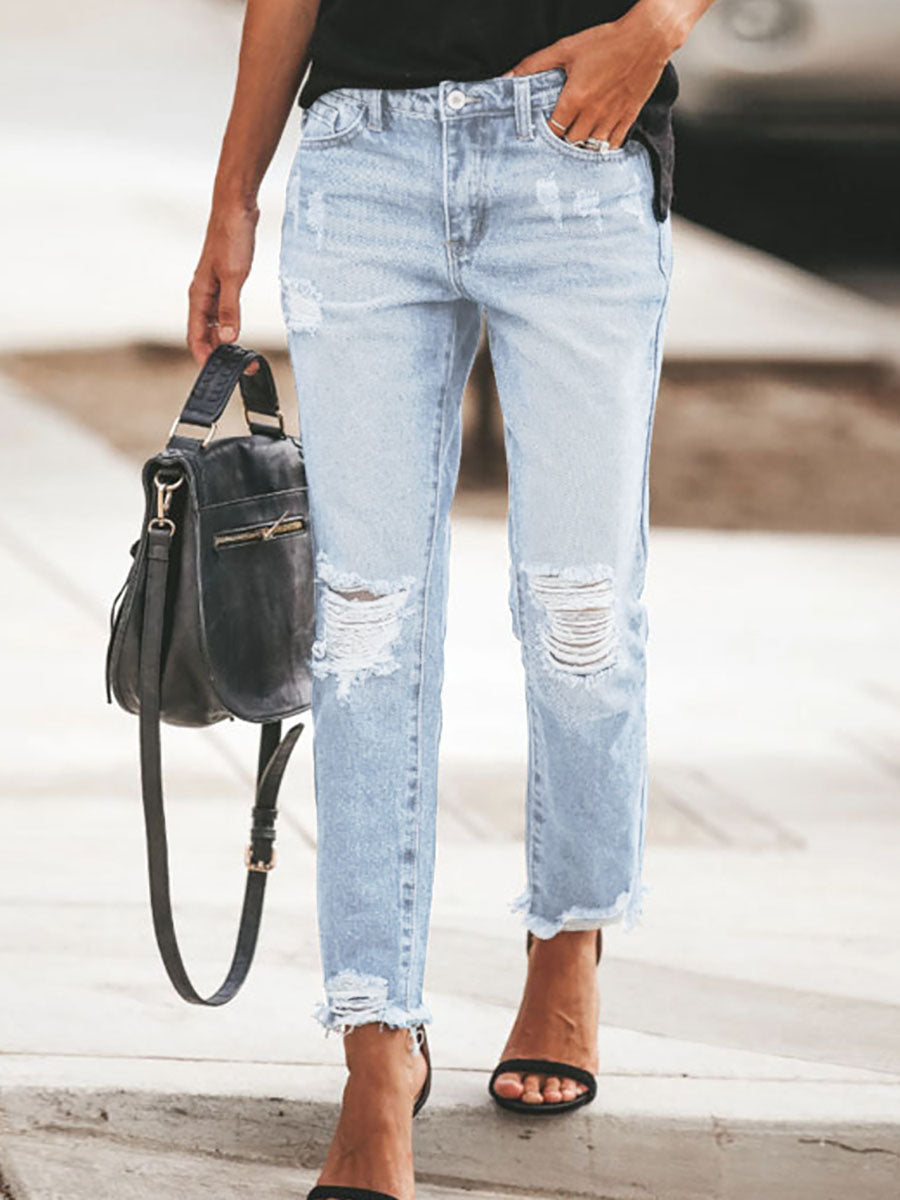 Ripped Slim Fit Washed Jeans