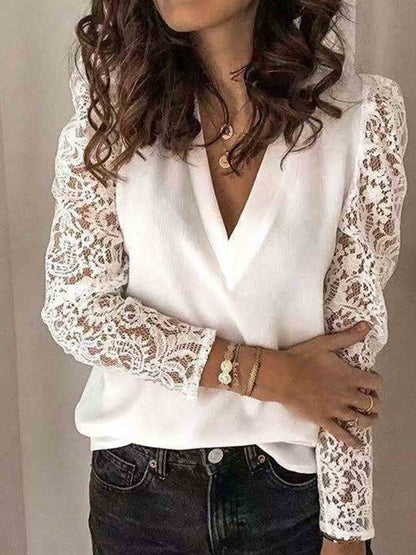 Stunncal Solid Color Lace Blouse