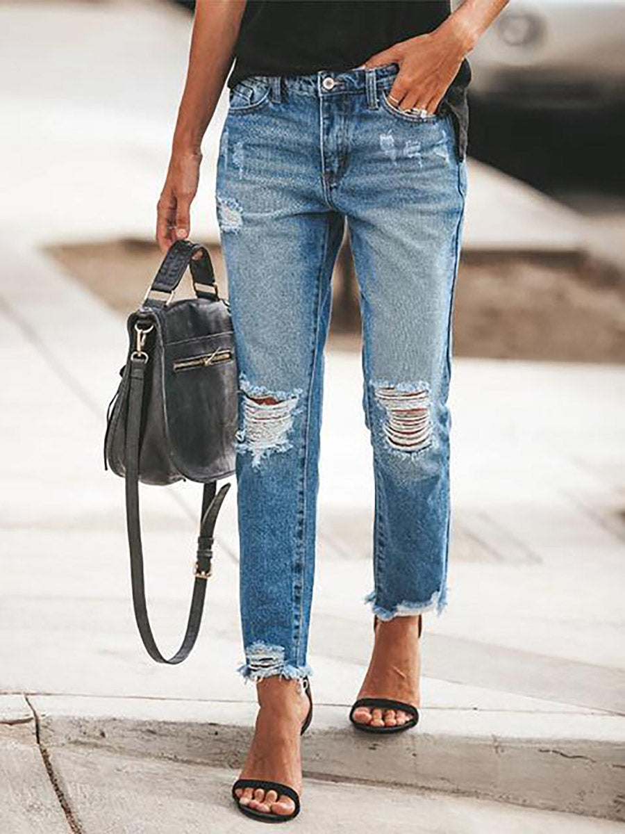 Ripped Slim Fit Washed Jeans